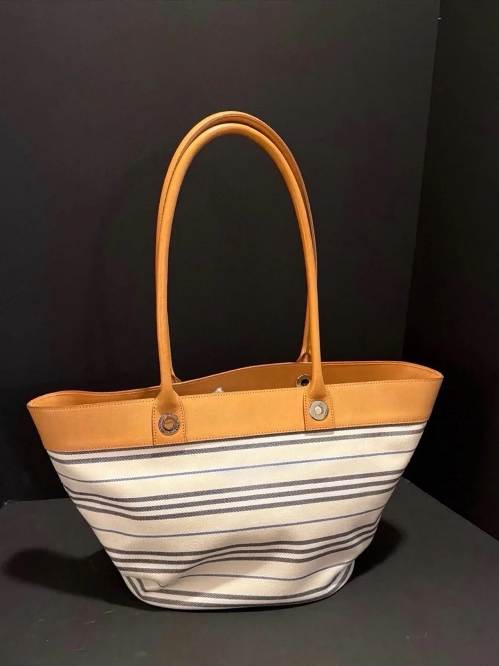 Burberry Cream and Tan Striped Canvas Tote